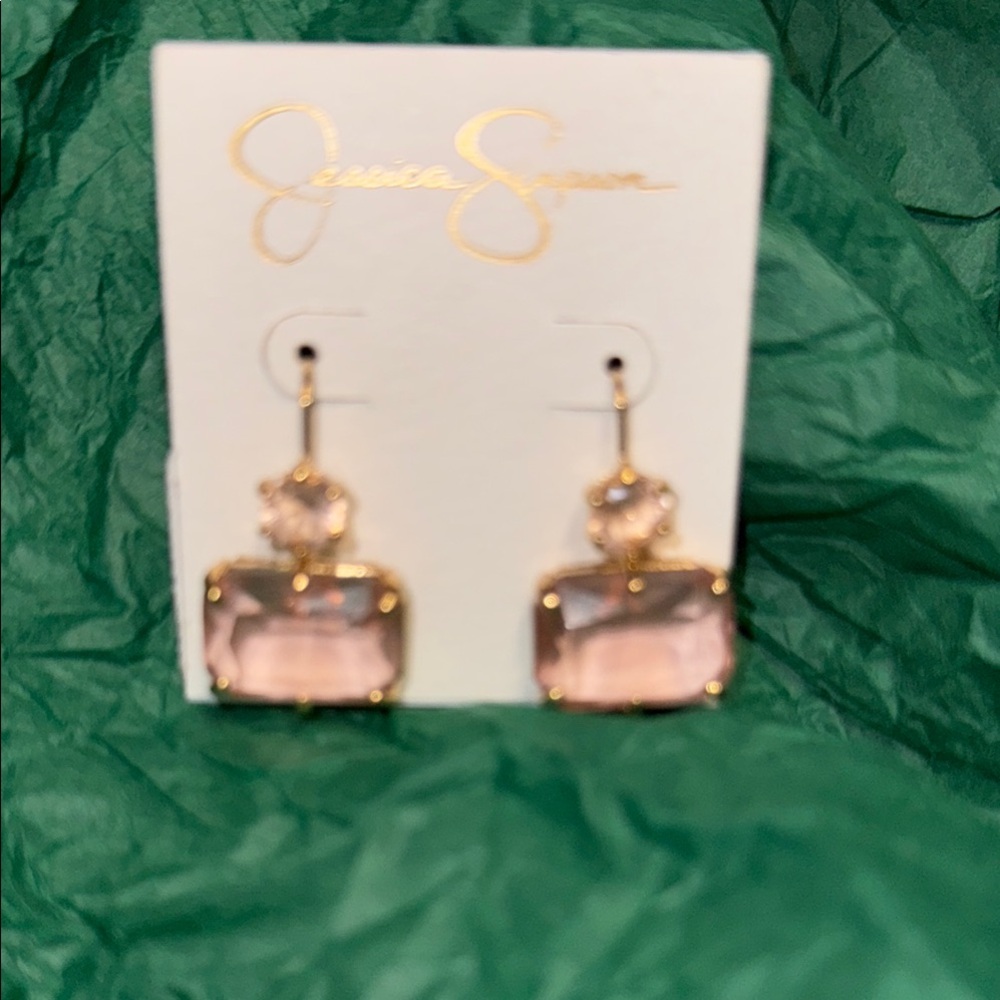 Jessica Simpson Pink and Gold Dangle Earrings
